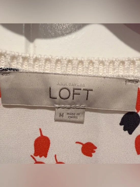 LOFT Cream Sweater with Red Floral Back - Picture 2 of 9